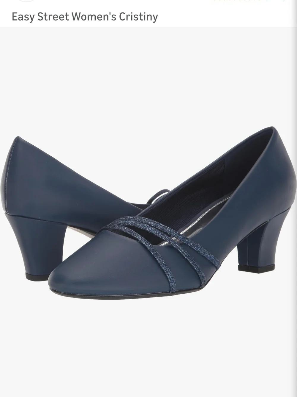 easy street Cristiny Navy Low Block Heel Pump with Glitter Straps